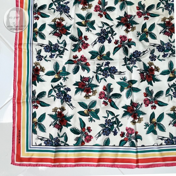 Rodier Scarf Shawl Silk Twill Graphic Floral Print 34in Vintage 80s - Picture 7 of 9